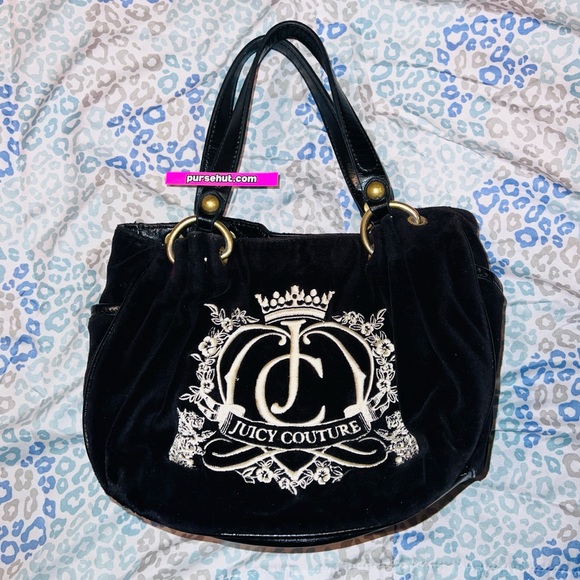 Vintage Black Juicy Couture Handbag Satchel Bag Purse Velour Y2K